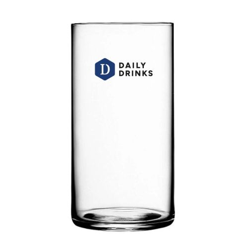 Top Class Becherglas von 38 cl mit DailyDrinks Logo in Farbe auf der Vorderseite, transparentes Trinkglas mit Druck.