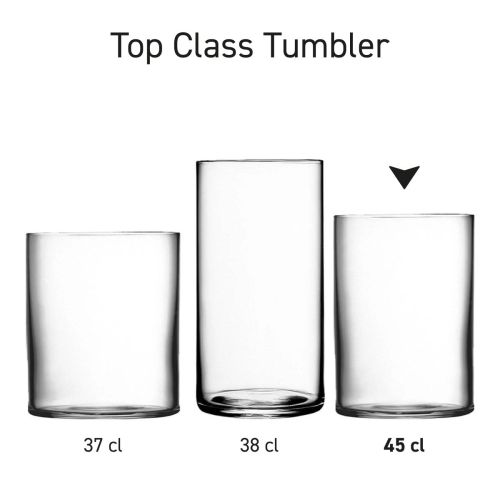 Serie von mehreren Top Class Tumbler Gläsern, dargestellt als transparente Trinkgläser in gleicher Anordnung.