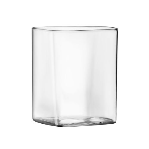 Vorderansicht des Top Class Tumbler Quadratisch 35 cl. Ein transparentes Trinkglas mit geraden Ecken und festem Boden.