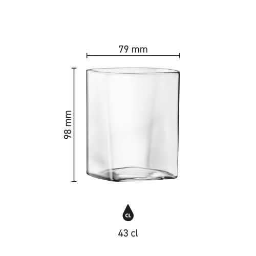 Infografik mit den Produktabmessungen von Top Class Tumbler square 43 cl. abgebildet mit dem Glas Trinkglas.