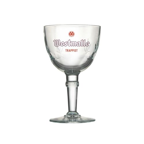 Transparentes Westmalle Bierglas 33 cl. mit Kelchform und breitem Fuß aus Klarglas.
