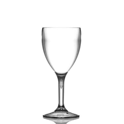 dieses transparente 25 cl Polycarbonat Weinglas Basic mit Stiel ist sowohl für Druck als auch für Gravur geeignet