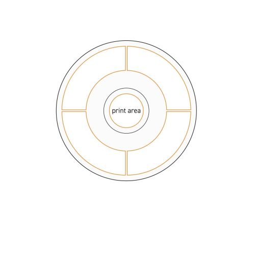 Technische Arbeitszeichnung mit Markierung des bedruckbaren Bereichs auf einer 12,5 cm großen Espressountertasse.