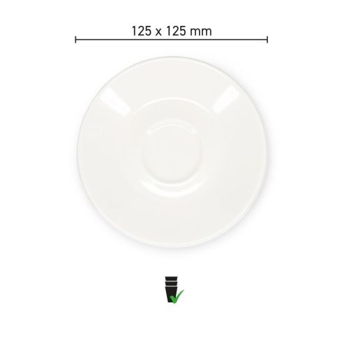 Die Infografik zeigt den Durchmesser und die Form von Baristo Espresso Dish 12,5 cm Porzellan.