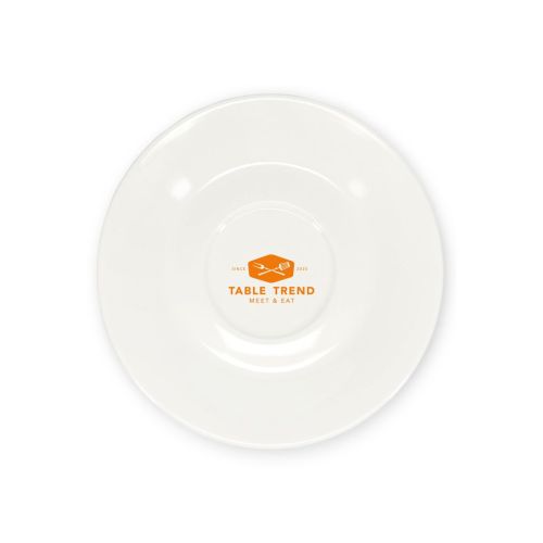 Untertasse aus Porzellan, 15,5 cm, mit einfarbigem TableTrend-Logo in der Mitte bedruckt.