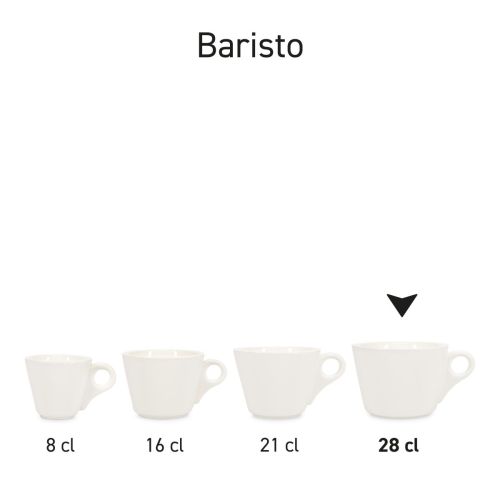 Serie von Baristo-Tassen aus Porzellan, die nebeneinander als Sammlung gezeigt werden.