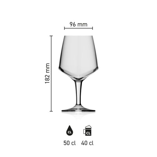 Maße des Bierglas Bravio 50 cl. mit Höhe, Durchmesser und Fassungsvermögen in einer Infografik