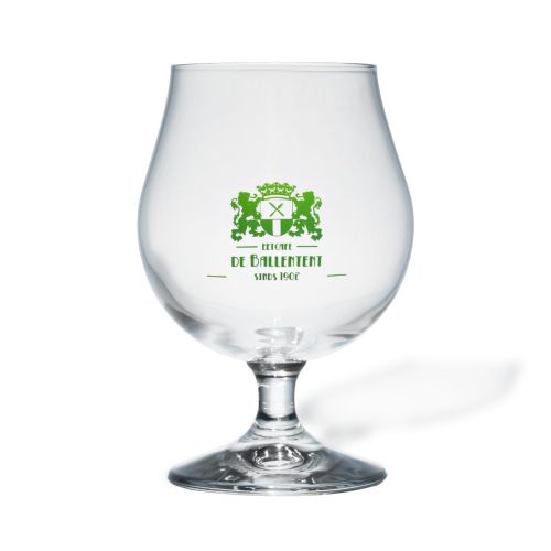 Bierglas Breughel 38 cl in Klarglas mit einfarbigem Logo von Eetcafé De Ballentent auf der Vorderseite