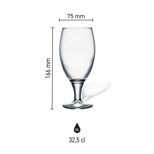 Maße des Bierglas Cheers 32,5 cl: Höhe, Durchmesser und Fassungsvermögen in einer Infografik