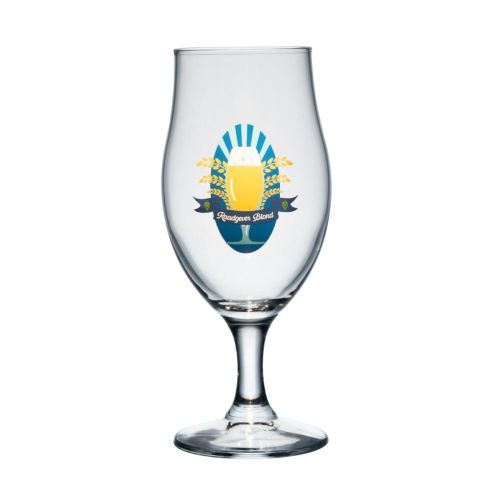 Bierglas Executive 38 cl. mit mehrfarbigem „Raadgever Blond“-Logo auf der Vorderseite