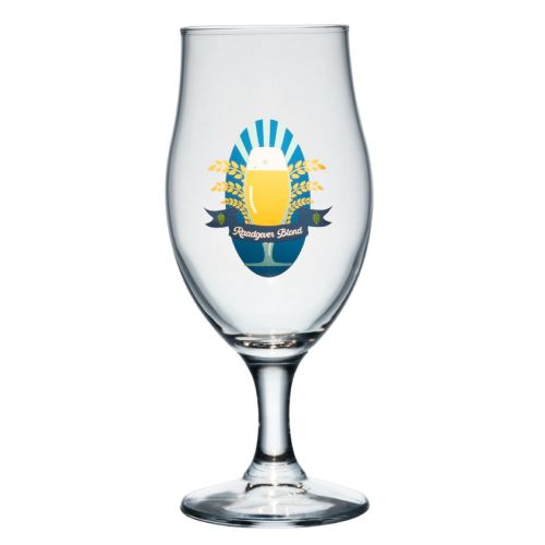 Bierglas Executive 53 cl. mit mehrfarbigem „Raadgever Blond“-Logo auf der Vorderseite