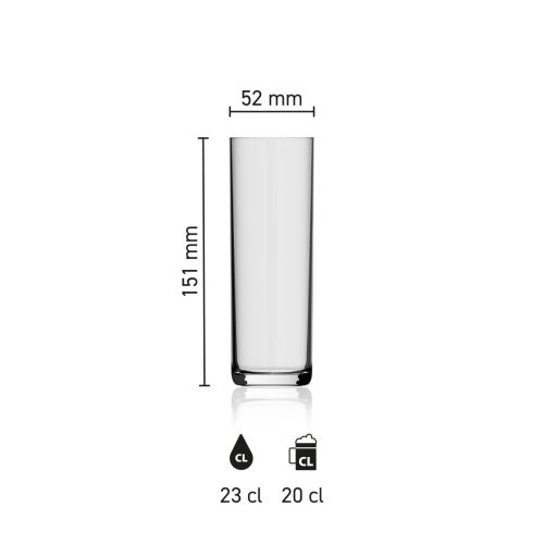 Bierglas Kölsch 23 cl. mit Höhe, Durchmesser und Fassungsvermögen in einer Infografik