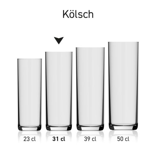 Bierglas Kölsch 31 cl. in einer Serie mit mehreren Exemplaren nebeneinander dargestellt