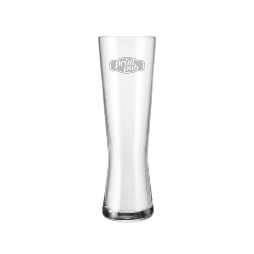 Bierglas Monaco 30 cl mit eingraviertem PrintPub-Logo auf der Vorderseite, dezente und dauerhafte Logogravur auf einem klaren Bierglas, spülmaschinenfest und für die hochwertige Präsentation im Handel geeignet.