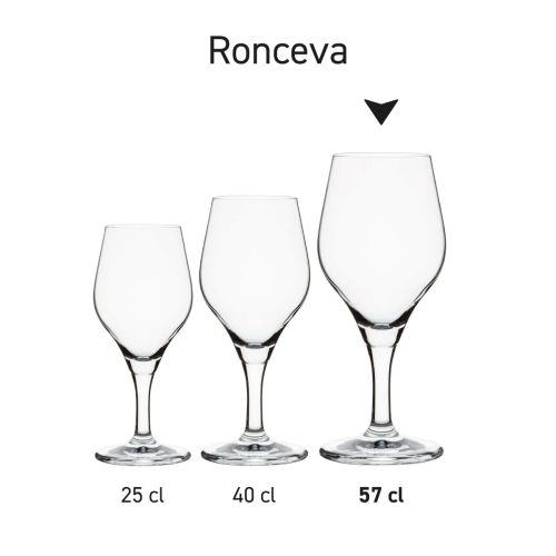 Bierglas Ronceva auf Fuß 57 cl Glas in Serie, mehrere Exemplare mit unterschiedlichen Fassungsvermögen nebeneinander gezeigt