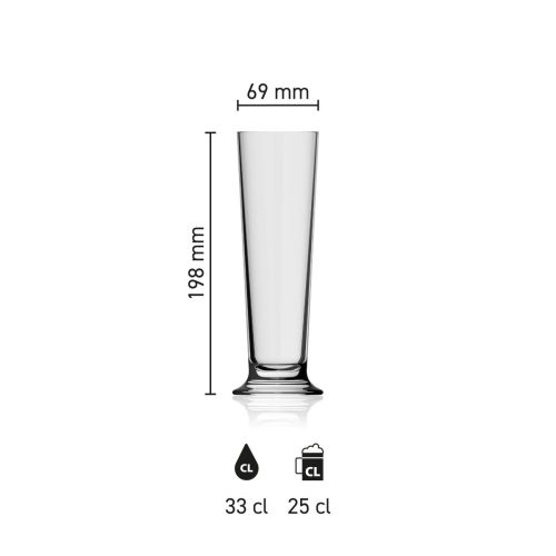 Maße des Bierglas Stange 33 cl. Höhe, Durchmesser und Fassungsvermögen in einer Infografik