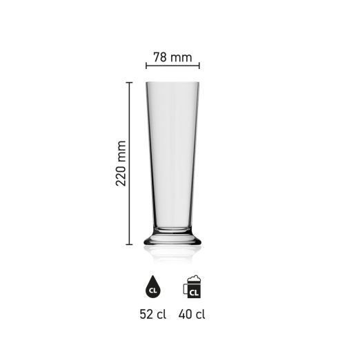 Maße des Bierglas Stange 52 cl.  mit Höhe, Durchmesser und Fassungsvermögen in einer Infografik
