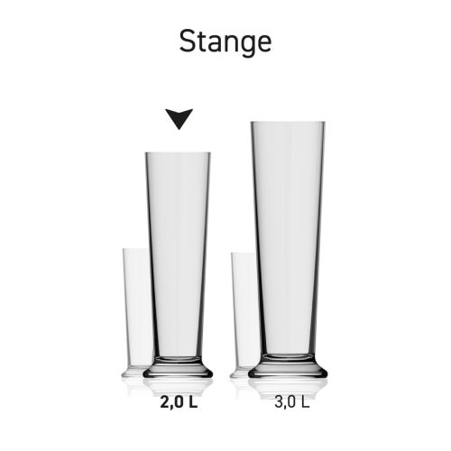 Bierglas Stange XXL 2,0 Liter in transparentes Glas in Serie, mehrere Exemplare nebeneinander abgebildet