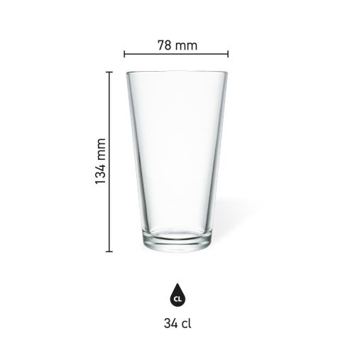 Die Produktabmessungen des Bierglas Konisch 34 cl. sind in einer technischen Infografik dargestellt.