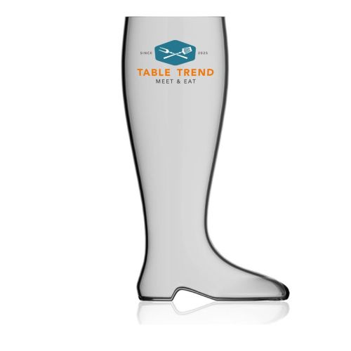 Bierstiefel 2,0 Liter aus Glas mit mehrfarbigem TableTrend-Logo auf der Vorderseite