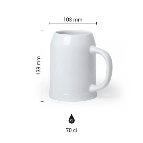 Die Infografik zeigt die Produktabmessungen des Bierkruges Hamburg 70 cl aus Porzellan.