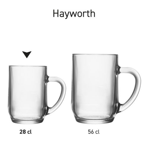 Serienübersicht über mehrere Hayworth-Bierkrüge von 28 cl. und 56 cl. präsentiert als komplette Serie.