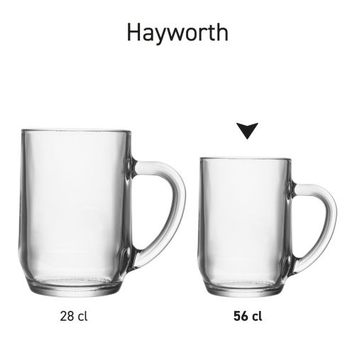 Serienübersicht der Hayworth Bierkrüge 56 cl. aus Glas in verschiedenen Ausführungen.