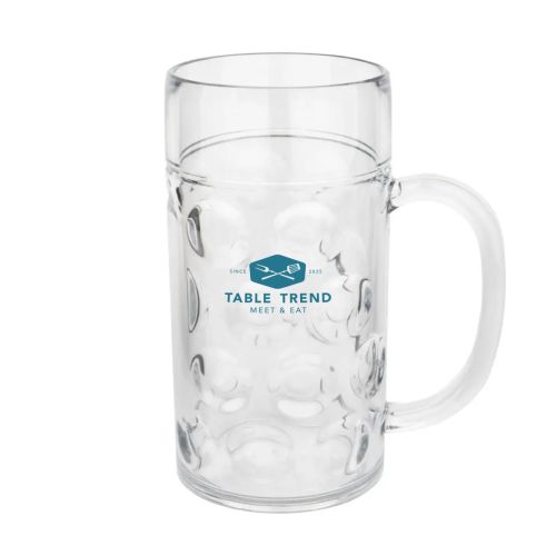 Bierkrug Oktober 60 cl. | Kunststoff in Vorderansicht mit blauem TableTrend-Logo in einer Farbe auf der Vorderseite.