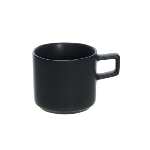 Schwarzes Porzellan Blackwell doppelte Espressotasse von 12 cl, zylindrisch mit stabilem Ohr im vorderen Display.