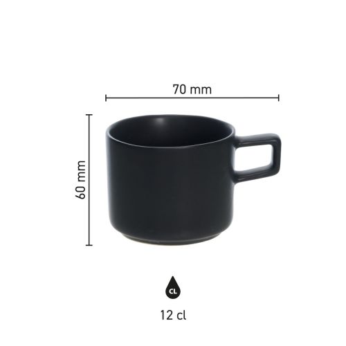 Infografische Übersicht mit Abmessungen der Blackwell Doppel-Espressotasse 12 cl aus Porzellan.