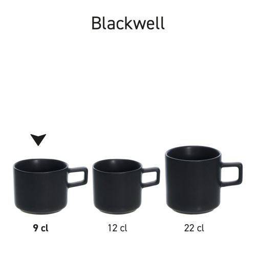 Set von Blackwell Espressotassen aus Porzellan, die als Produktserie nebeneinander gestellt werden.