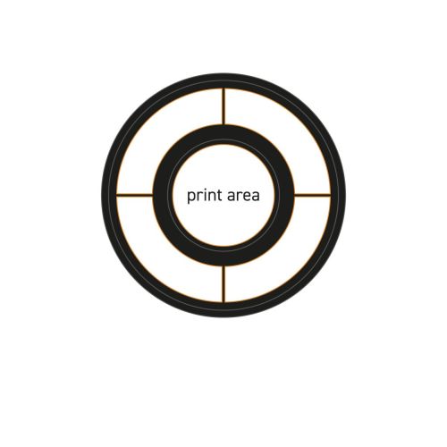 Arbeitszeichnung der Blackwell Untertasse double espresso 14 cm Porzellan mit angedeuteter Druckfläche für das Logo.