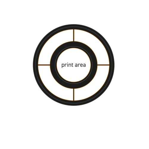 Technische Arbeitszeichnung mit Druckfläche der Blackwell Untertasse Espresso 12 cm aus weißem Porzellan.