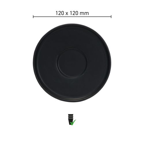 Infografische Übersicht über die Abmessungen der Blackwell Espressountertasse 12 cm Porzellan mit Größenangaben.