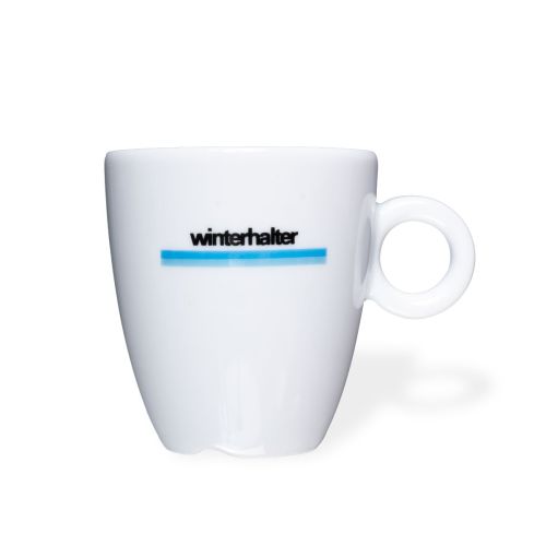 Bola Kaffeetasse hoch weiß 19 cl. mit mehrfarbigem Winterhalter-Logo auf der Vorderseite