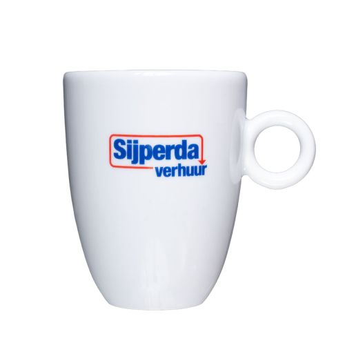 Bola Tasse 25 cl. aus Porzellan, mit mehrfarbigem „Sijperda Verhuur“-Logo auf der Vorderseite