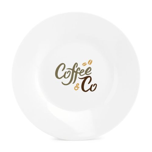 Porzellanteller Basic 24 cm mit mehrfarbigem CoffeeCo-Logo in der Mitte der Vorderseite. Porzellanteller Basic 24 cm mit mehrfarbigem CoffeeCo-Logo in der Mitte der Vorderseite.