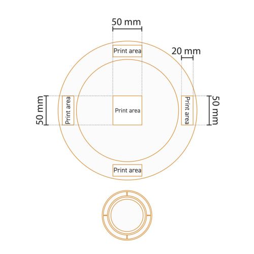 Technische Konstruktionszeichnung des Tellers mit breitem Rand, weiß, 24 cm, Porzellan, mit Angabe des Druckbereichs