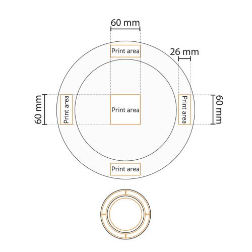 Technische Konstruktionszeichnung des Tellers mit breitem Rand, weiß, 30,5 cm, Porzellan, mit Angabe des Druckbereichs