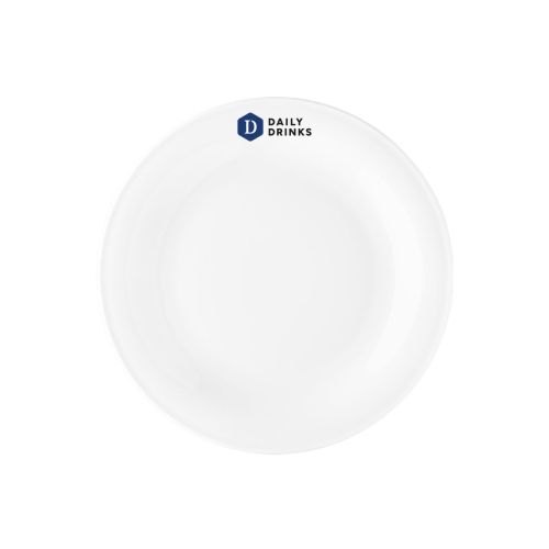 Teller Coupe 17 cm Porzellan mit mehrfarbigem DailyDrinks-Logo auf der Vorderseite