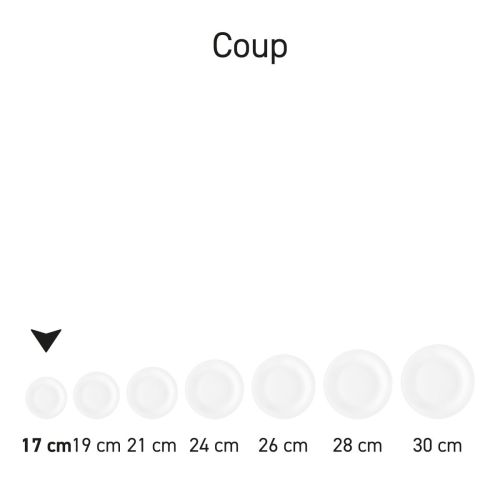 Teller Coupe 17 cm Porzellan in Serie, mehrere Exemplare nebeneinander gezeigt