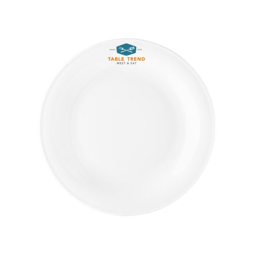 Teller Coup 19 cm Porzellan mit mehrfarbigem TableTrend Logo auf der Vorderseite