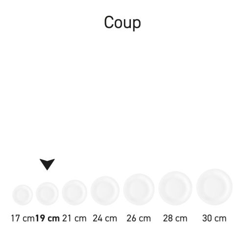 Teller Coup 19 cm Porzellan in Serie, mehrere Exemplare nebeneinander gezeigt