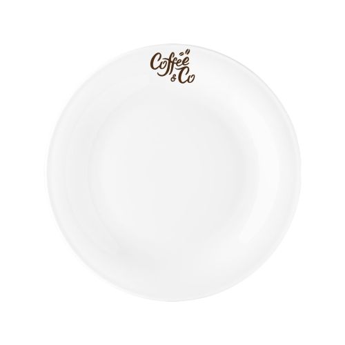 Teller Coup 21 cm Porzellan mit einfarbigem CoffeeCo-Logo auf der Vorderseite