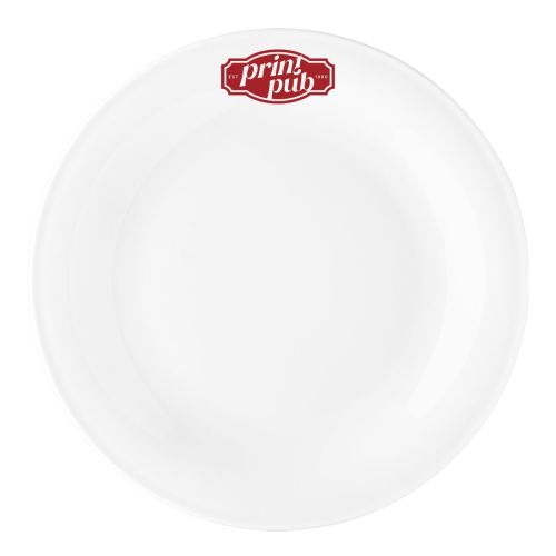 Teller Coup 28 cm weißes Porzellan mit einfarbigem PrintPub-Logo auf der Vorderseite
