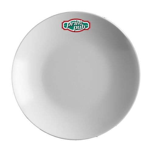 Isabelle Porzellanteller 26 cm mit mehrfarbigem Druck des PrintPub-Logos auf der Vorderseite.