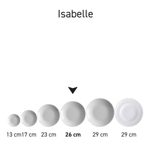 Serienaufnahme von mehreren tiefen Tellern aus Isabelle-Porzellan in einem Geschirr-Arrangement.