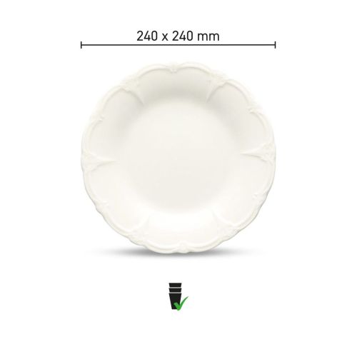 Übersicht mit Maßen des Retro-Porzellantellers 24 cm, einschließlich Maßstab und Durchmesser.