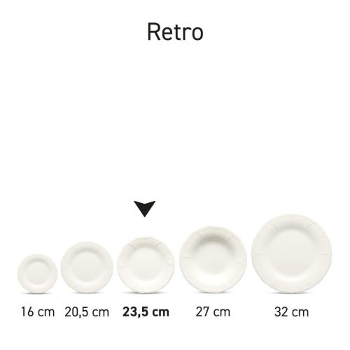 Set von tiefen Tellern Retro von 24 cm Porzellan präsentiert nebeneinander in einheitlichen Stil.