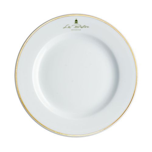 Teller „Princip“, 21 cm, aus Porzellan, mit einfarbigem Logo von Le Bistro Deventer auf der Vorderseite
